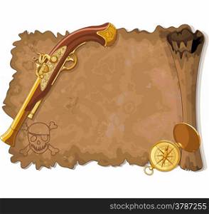 &#xA;&#xA;Illustration of old Pirate Scroll, Gun and Compass
