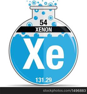 Xenon symbol on chemical round flask. Element number 54 of the Periodic Table of the Elements - Chemistry. Vector image