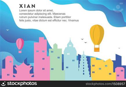Xian China City Building Cityscape Skyline Dynamic Background Illustration