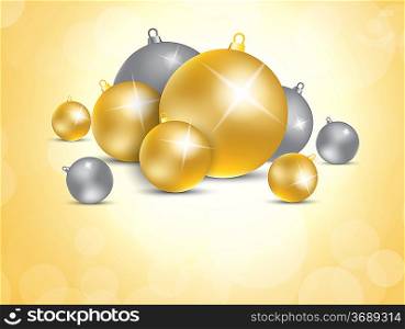 Xmas background with gold and silver balls. Festive invitation