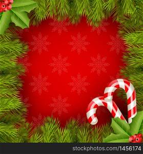 Xmas Border Fir Tree Branches with candy.vector