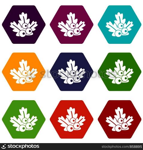 Xmas branch icon set many color hexahedron isolated on white vector illustration. Xmas branch icon set color hexahedron