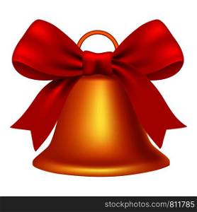 Xmas gold bell icon. Realistic illustration of xmas gold bell vector icon for web design isolated on white background. Xmas gold bell icon, realistic style