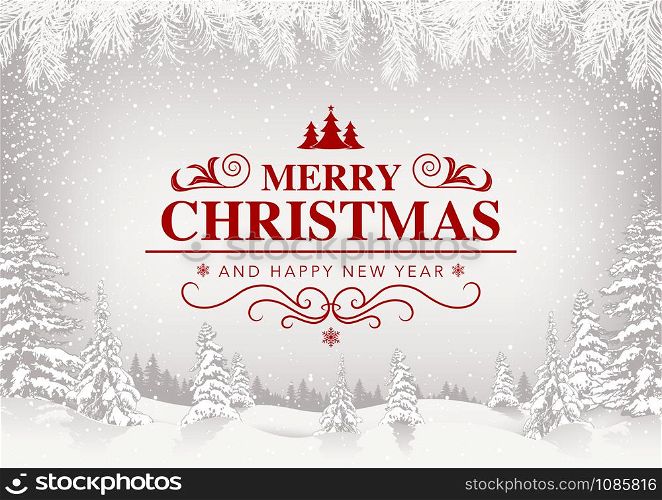 Xmas Greeting with White Snowing Landscape