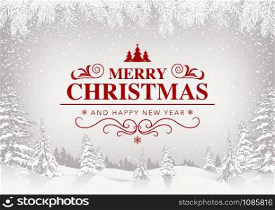 Xmas Greeting with White Snowing Landscape