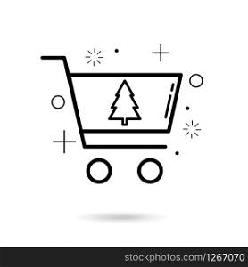 Xmas sale icon with cart and tree vector