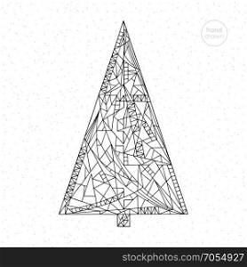 Xmas tree vector illustration. Hand drawn abstract winter holidays coloring page. Christmas background in modern style.. Christmas tree vector illustration. Hand drawn abstract winter holidays coloring page.
