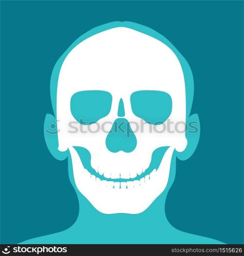 Xray of head and neck isolated on blue backdround. the joints and bones,human joints, skeletal spinal bone structure of Human Spine, medical health care flat vector illustration.