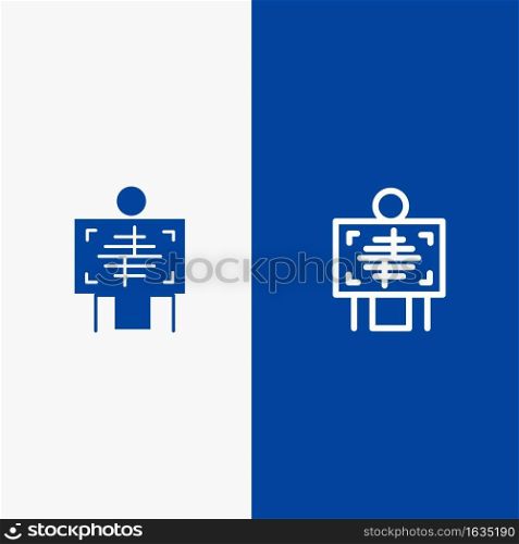 Xray, Patient, Hospital, Radiology,  Line and Glyph Solid icon Blue banner Line and Glyph Solid icon Blue banner