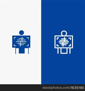 Xray, Patient, Hospital, Radiology,  Line and Glyph Solid icon Blue banner Line and Glyph Solid icon Blue banner