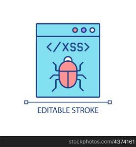 XSS attack RGB color icon. Cross site scripting. Software attack. Client side code injection. Isolated vector illustration. Simple filled line drawing. Editable stroke. Arial font used. XSS attack RGB color icon