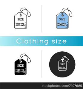 XXXL size label icon. Linear black and RGB color styles. Clothing parameters description. Info tag for apparel. Extra large garments for plus size people. Isolated vector illustrations