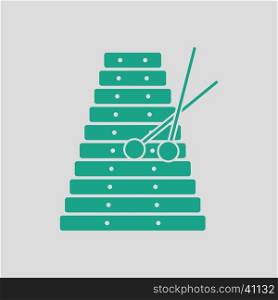 Xylophone icon. Gray background with green. Vector illustration.