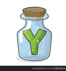 Y in bottle for scientific research. letter in a magical vessel with a wooden stopper. Laboratory for experiments and tests.&#xA;