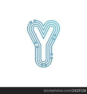 Y initial letter Circuit technology illustration logo vector template