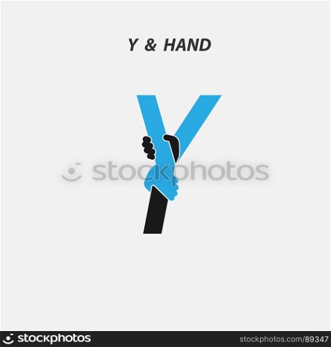 Y - Letter abstract icon & hands logo design vector template.Italic style.Business offer,Partnership,Hope,Help,Support,Teamwork sign.Corporate business & education logotype symbol.Vector illustration