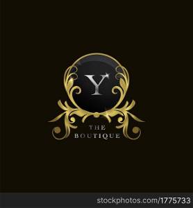 Y Letter Golden Circle Shield Luxury Boutique Logo, vector design concept for initial, luxury business, hotel, wedding service, boutique, decoration and more brands.