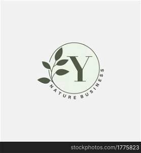 Y Letter Logo Circle Nature Leaf, vector logo design concept botanical floral leaf with initial letter logo icon for nature business.
