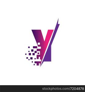 Y Letter Logo Design with Digital Pixels in concept strokes