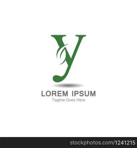 Y Letter logo with leaf concept template design