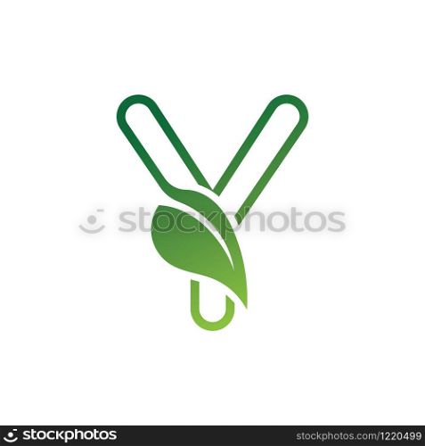 Y Letter with leaf logo or symbol concept template design