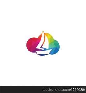 Yacht cloudshape logo design. Yachting club or yacht sport team vector logo design. Marine travel adventure or yachting championship or sailing trip tournament.