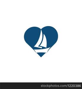 Yacht heart shape logo design. Yachting club or yacht sport team vector logo design. Marine travel adventure or yachting championship or sailing trip tournament.