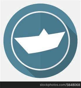 Yacht Icon on white circle with a long shadow