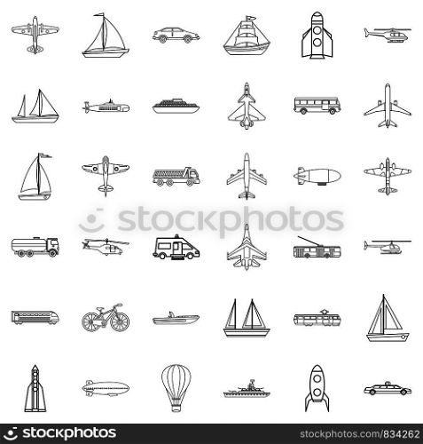 Yacht icons set. Outline style of 36 yacht vector icons for web isolated on white background. Yacht icons set, outline style
