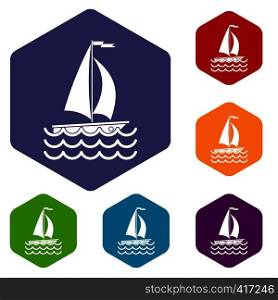 Yacht icons set rhombus in different colors isolated on white background. Yacht icons set