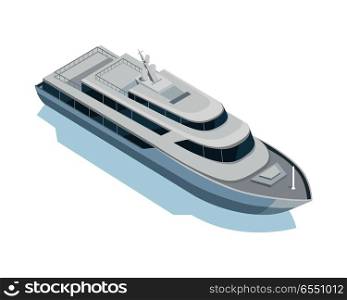 Yacht isometric projection icon. Personal luxury boat vector illustration isolated on white background. Speed vessel for travel and rest. For game environment, transport infographics, logo, web design. Yacht Vector Icon in Isometric Projection