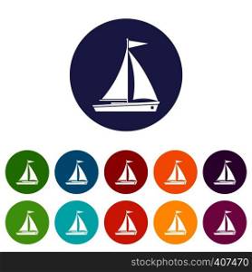 Yacht set icons in different colors isolated on white background. Yacht set icons