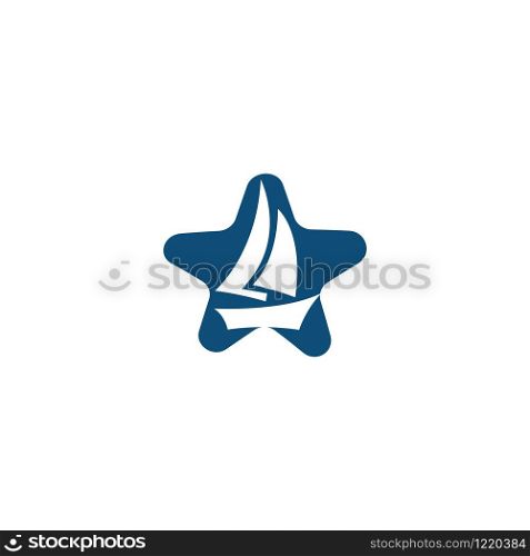 Yacht star shape logo design. Yachting club or yacht sport team vector logo design. Marine travel adventure or yachting championship or sailing trip tournament.