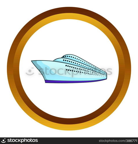 Yacht vector icon in golden circle, cartoon style isolated on white background. Yacht vector icon