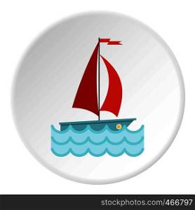 Yacht with red sails icon in flat circle isolated vector illustration for web. Yacht with red sails icon circle
