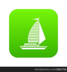 Yacht with sails icon digital green for any design isolated on white vector illustration. Yacht with sails icon digital green