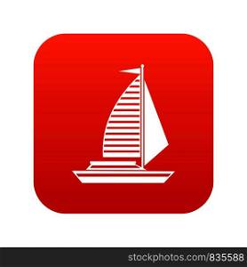 Yacht with sails icon digital red for any design isolated on white vector illustration. Yacht with sails icon digital red