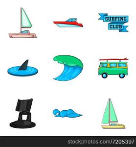 Yachting icons set. Cartoon set of 9 yachting vector icons for web isolated on white background. Yachting icons set, cartoon style