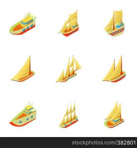 Yachts icons set. Cartoon illustration of 9 yachts vector icons for web. Yachts icons set, cartoon style