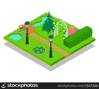 Yard concept banner. Isometric banner of yard vector concept for web, giftcard and postcard. Yard concept banner, isometric style