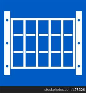 Yard fence icon white isolated on blue background vector illustration. Yard fence icon white