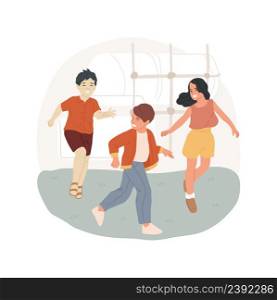 Yard games isolated cartoon vector illustration Free time in the yard, field fun for children, kids playing tag game, students run after each other, school break, playground vector cartoon.. Yard games isolated cartoon vector illustration