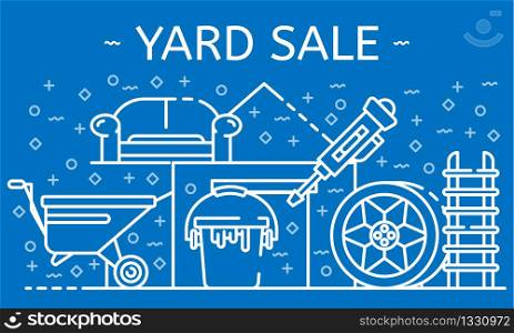 Yard sale banner. Outline illustration of yard sale vector banner for web design. Yard sale banner, outline style