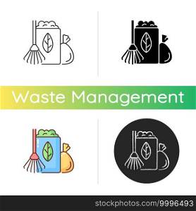 Yard waste collection icon. Organic waste from residential lawns and gardens. Grass clippings, leaves, branches. Seasonal schedule. Linear black and RGB color styles. Isolated vector illustrations. Yard waste collection icon