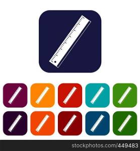 Yardstick icons set vector illustration in flat style In colors red, blue, green and other. Yardstick icons set flat