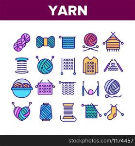 Yarn Ball For Knitting Collection Icons Set Vector Thin Line. Yarn In Bucket And Needles, Threads And Hooks, Sweater And Sock, Concept Linear Pictograms. Color Contour Illustrations. Yarn Ball For Knitting Collection Icons Set Vector