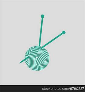 Yarn ball with knitting needles icon. Gray background with green. Vector illustration.