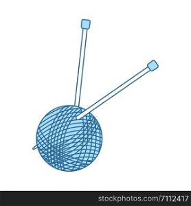 Yarn Ball With Knitting Needles Icon. Thin Line With Blue Fill Design. Vector Illustration.
