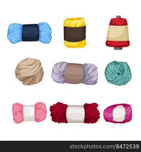 yarn wool set cartoon. ball thread, cotton sewing string, crochet skein woolen roll knit yarn wool vector illustration. yarn wool set cartoon vector illustration