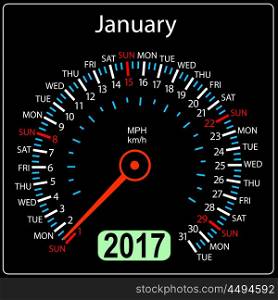year 2017 calendar speedometer car in vector. January. year 2017 calendar speedometer car in vector. January.